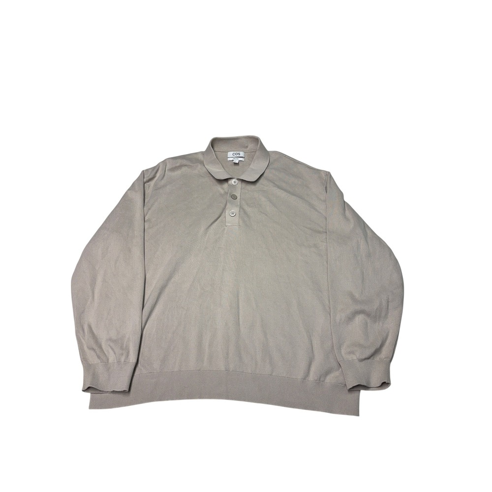 COS Relaxed Fit Long Sleeve Knit Polo Sweater Greige Taupe Mens XL